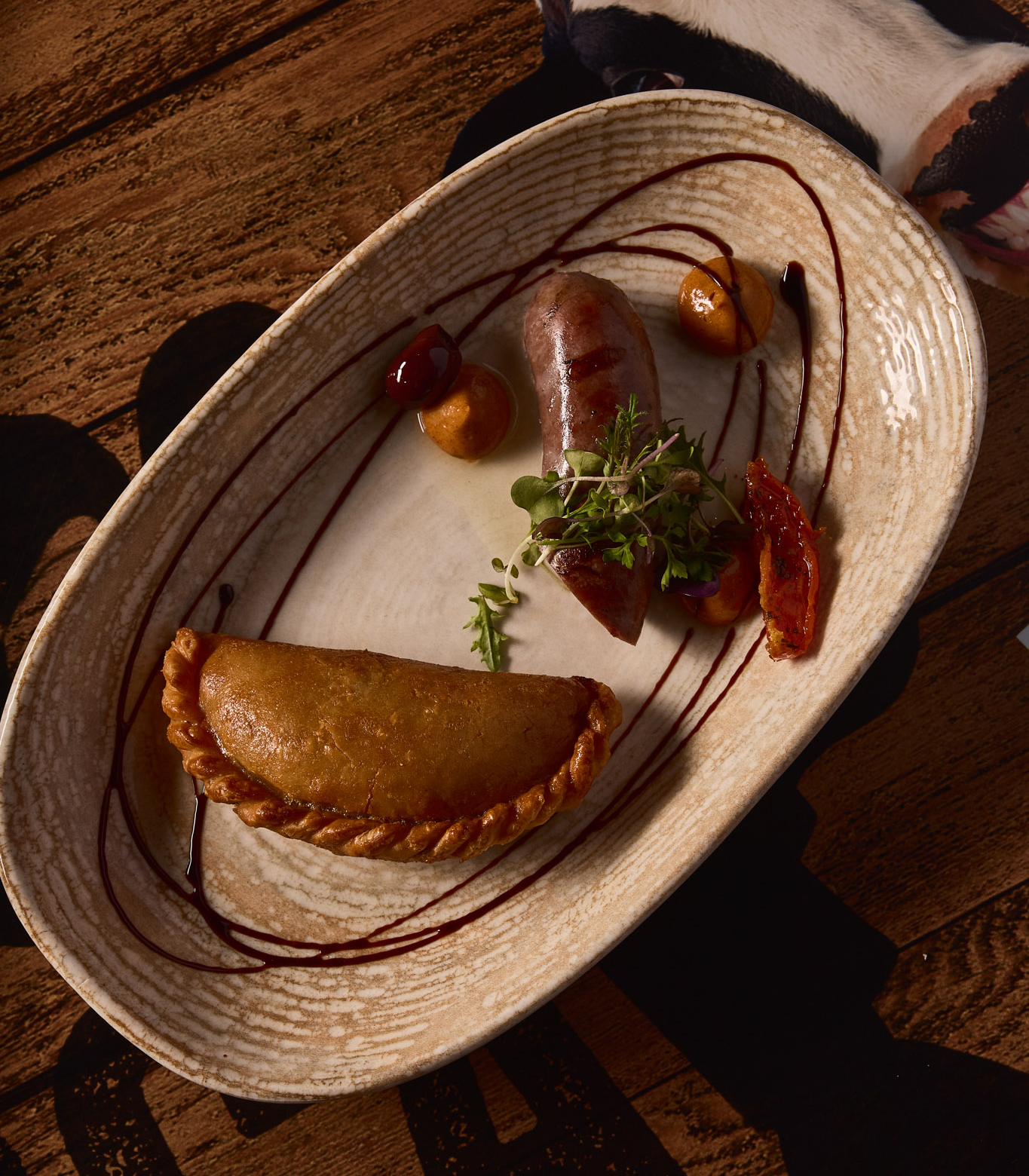 SECOND COURSE:
Wagyu beef empanada, onion, bell peppers, mixed olives,
and grilled Wagyu beef sausage with pimento aioli