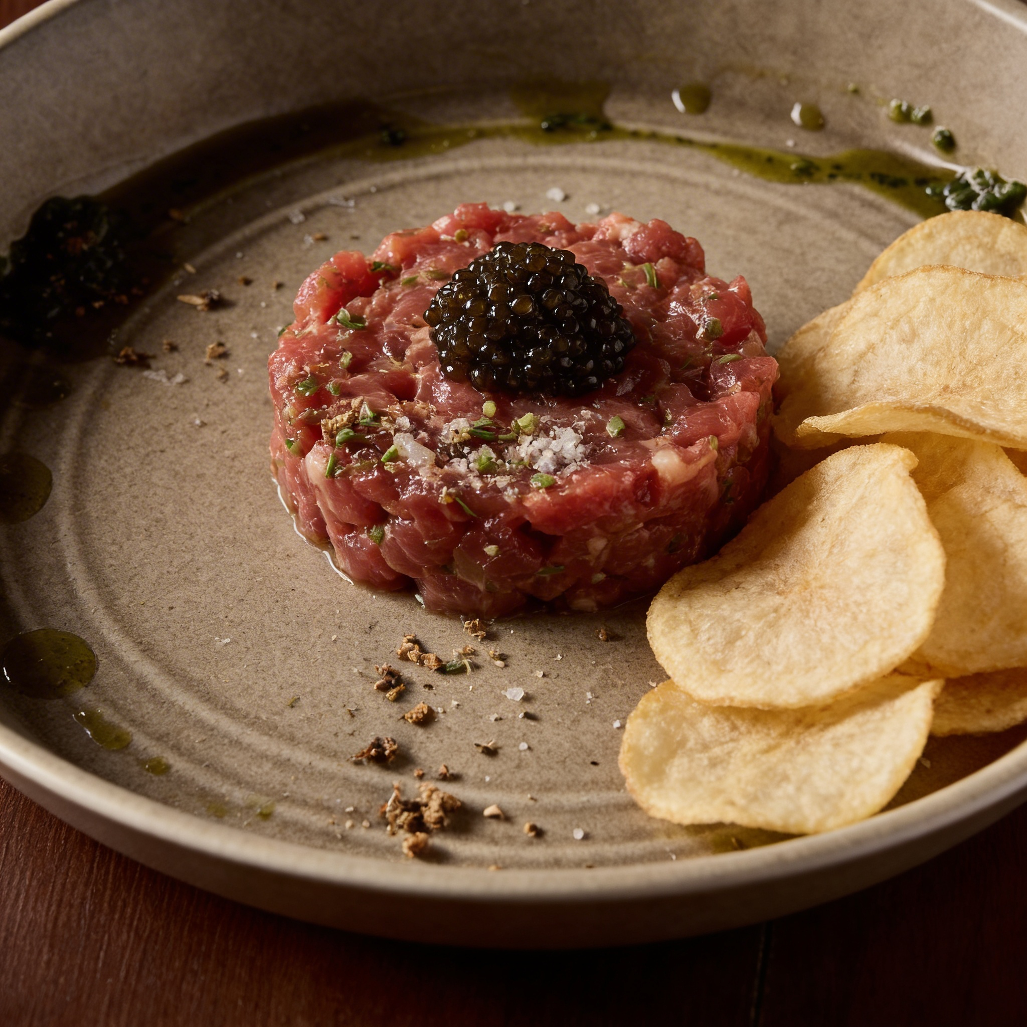 Wagyu Rump MB 4/5 beef tartare, avruga caviar, cassava chips